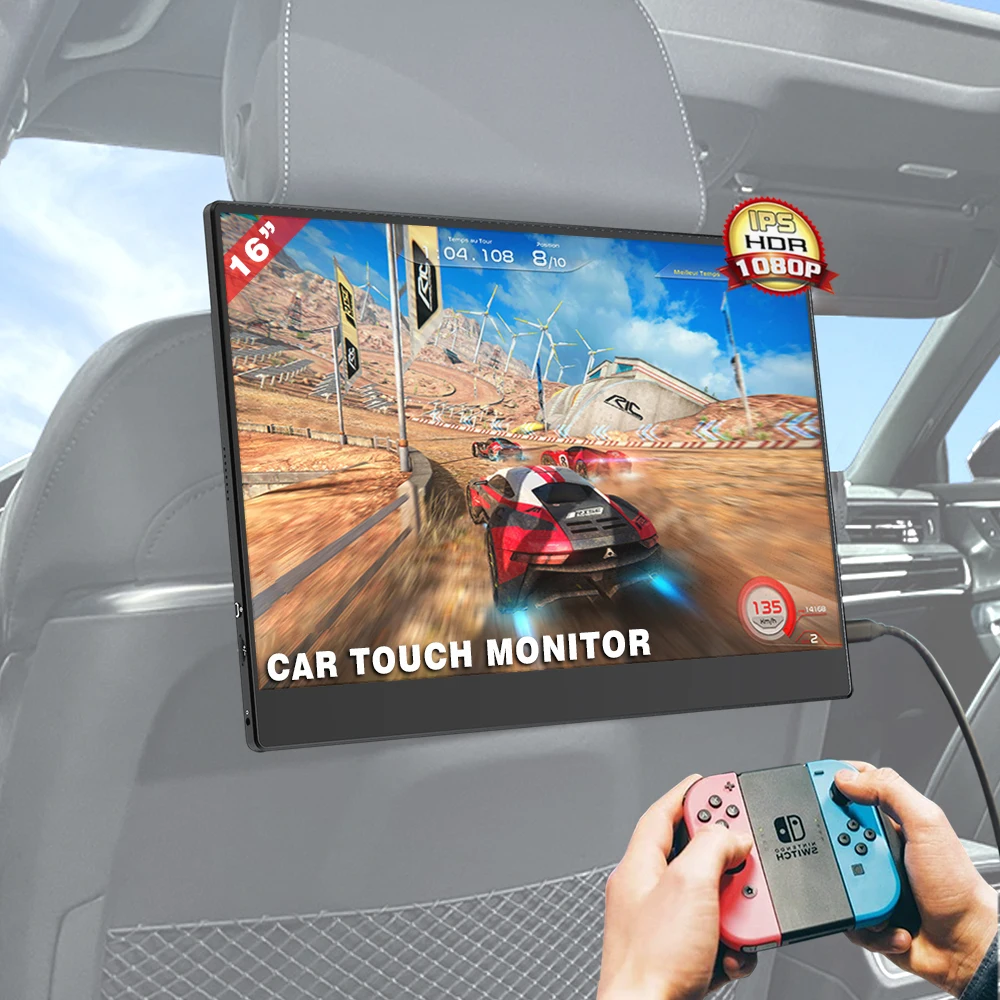 

Luxury back seat touch screen 16 inch portable led headrest car player monitor with HD-MI input built in battery