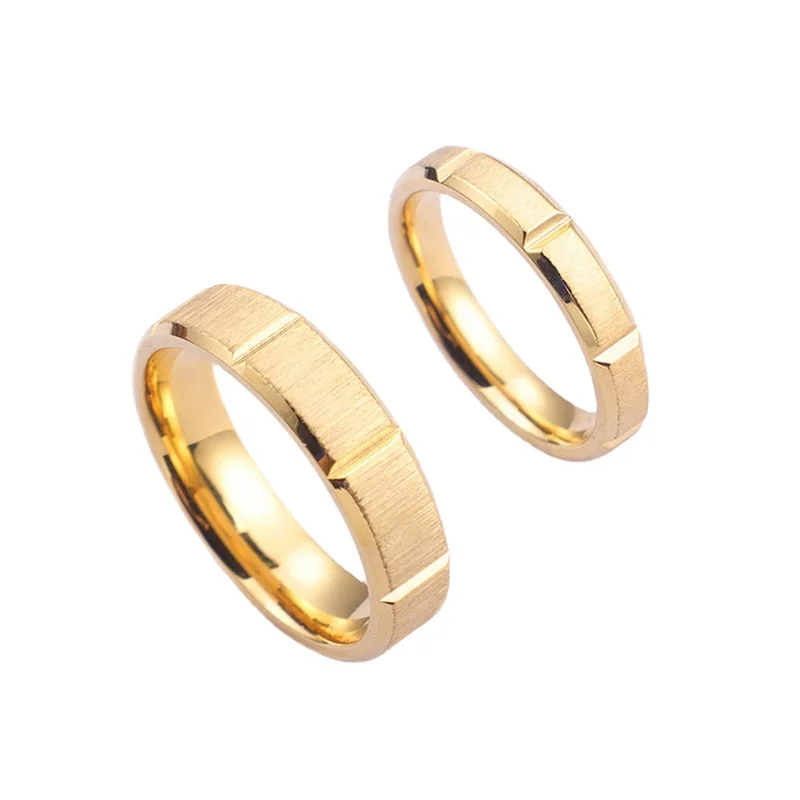 

stainless steel rings fashionable brushed surface couple's rings, Gold