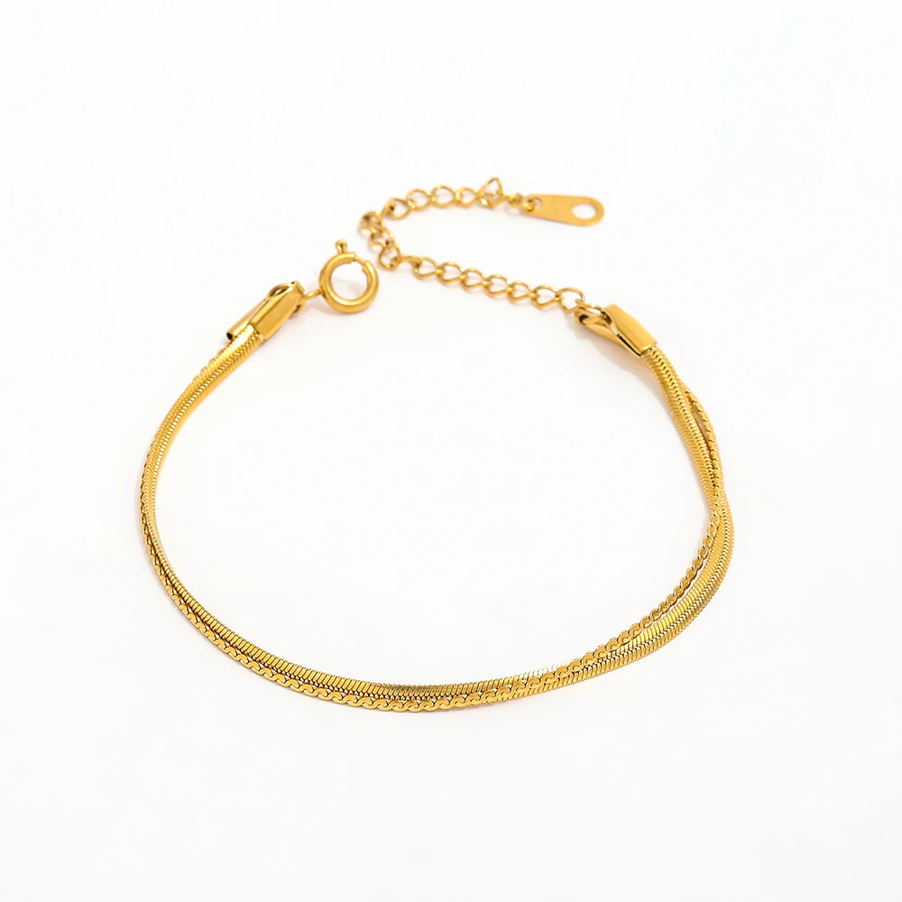 High End Gold Plated Stainless Steel Double-layer Mixed Chain Bracelet for Women Wholesale Jewelry