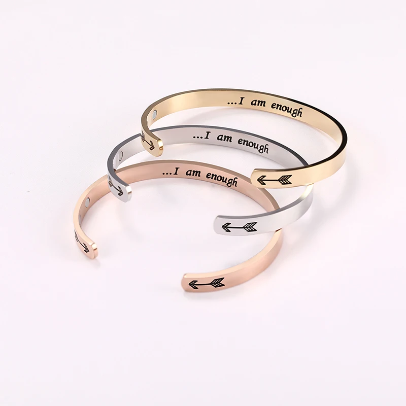 

Fashion Message 6mm Stainless Steel Rose Gold Plated Magnetic Customized Engraved Open Cuff Bangle, Steel color,gold,rose gold