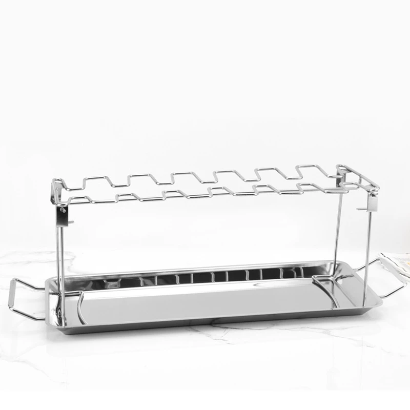 

Amazon Hot Selling Chicken Leg Wing Rack 14 Slots Stainless Steel Metal Roaster Stand with Drip Tray for Smoker Grill or Oven, Sliver