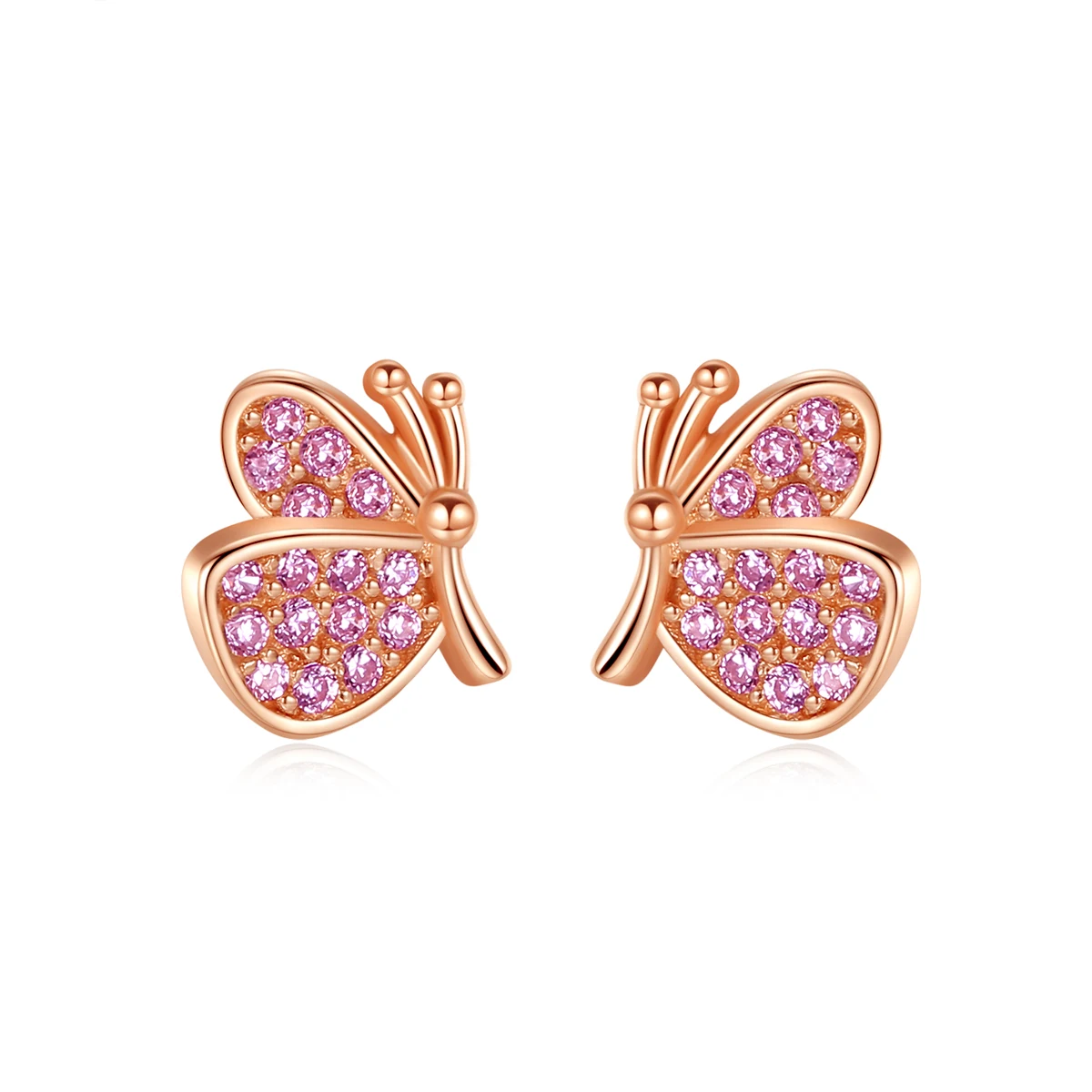 CZCITY Women Pink Butterfly Wing Earring Stud 925 Sterling Silver Zircon Diamond Butterfly Earrings