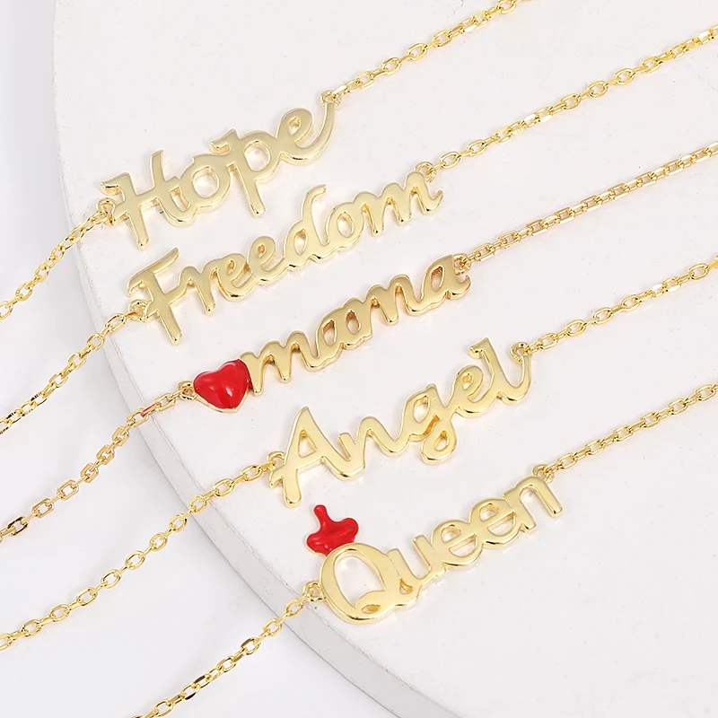 

Custom fashion 925 sterling Silver gold plated english necklace girl personalised jewelry name letters pendant necklace