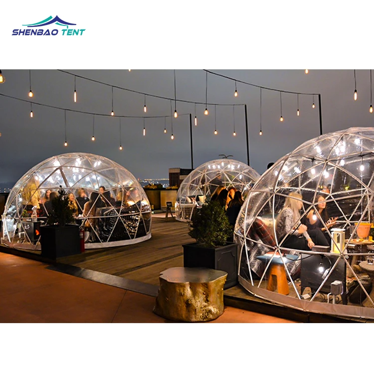 

Hot sale 3.6M Transparent PVC Steel Pipe House Getaway Igloo Dome tent glamping geodesic domes for clamping, Customized color