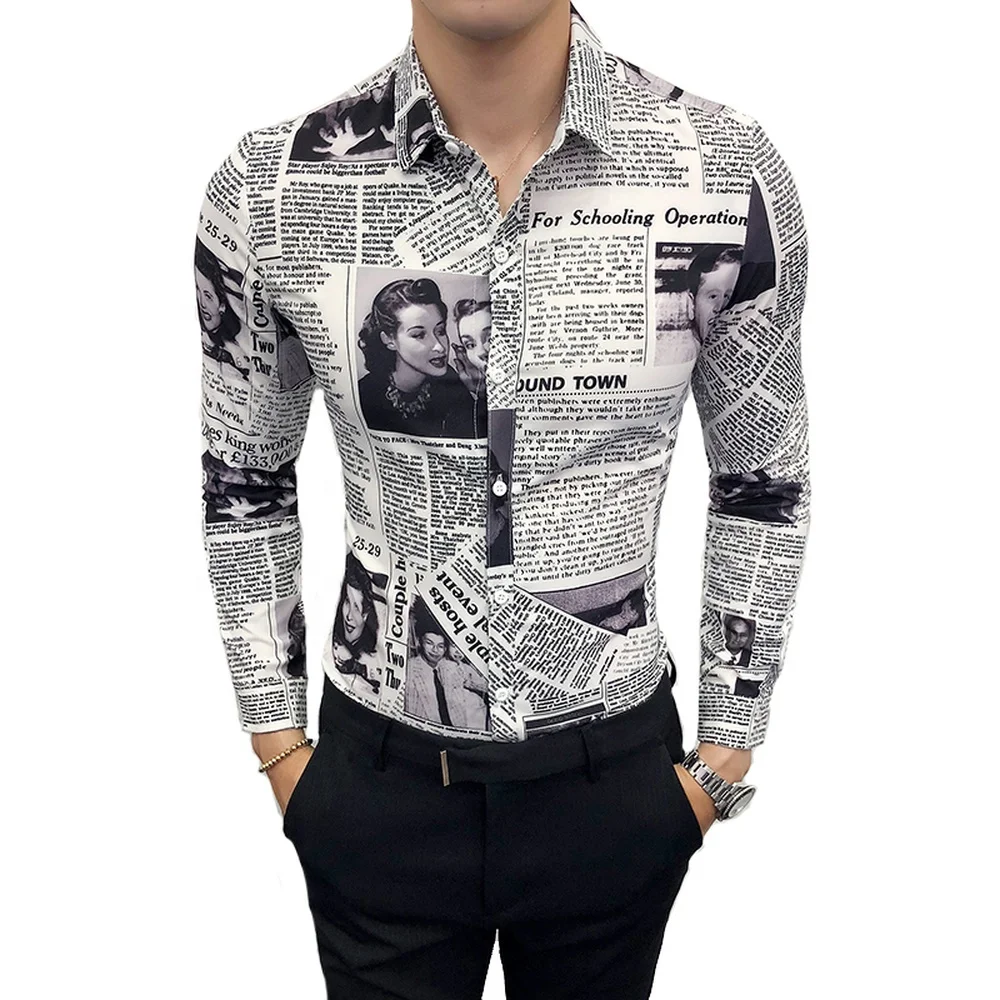 

Free Shipping Plus Size Long Sleeve Fashion Casual Printing Men Shirts, As picture show