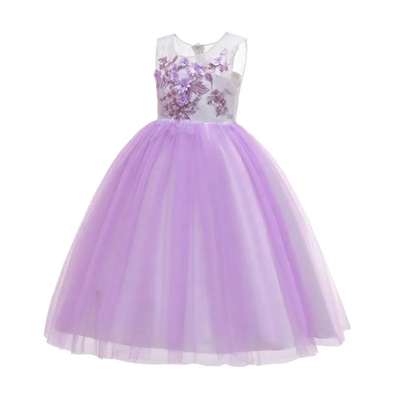 

Y1010 Good quality Temperament lace fabric kids girl princess dress party wear sleeveless long gown evening dresses