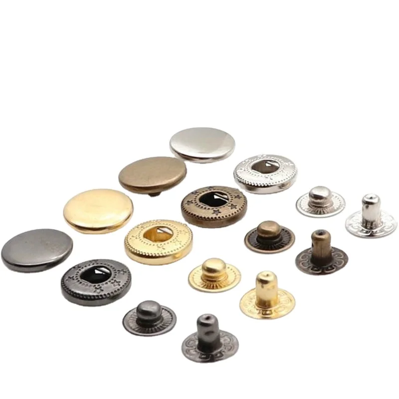 

Wholesale Custom Different Sizes Round Brass Silver Metal Snap Buttons For Clothes, Shiny silver, gun metal, gold, anti-brass, etc