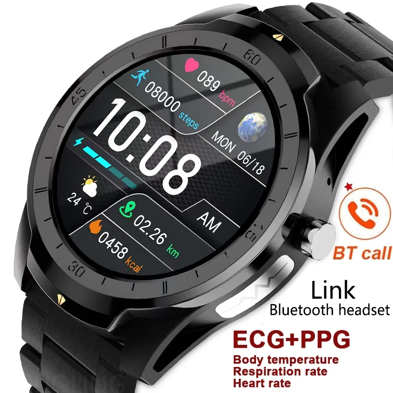 

Fashion Business Sport Watch BT Call Local Music Smart Watch Men ECG+PPGBody Temperature Blood Pressure Health Smartwatch