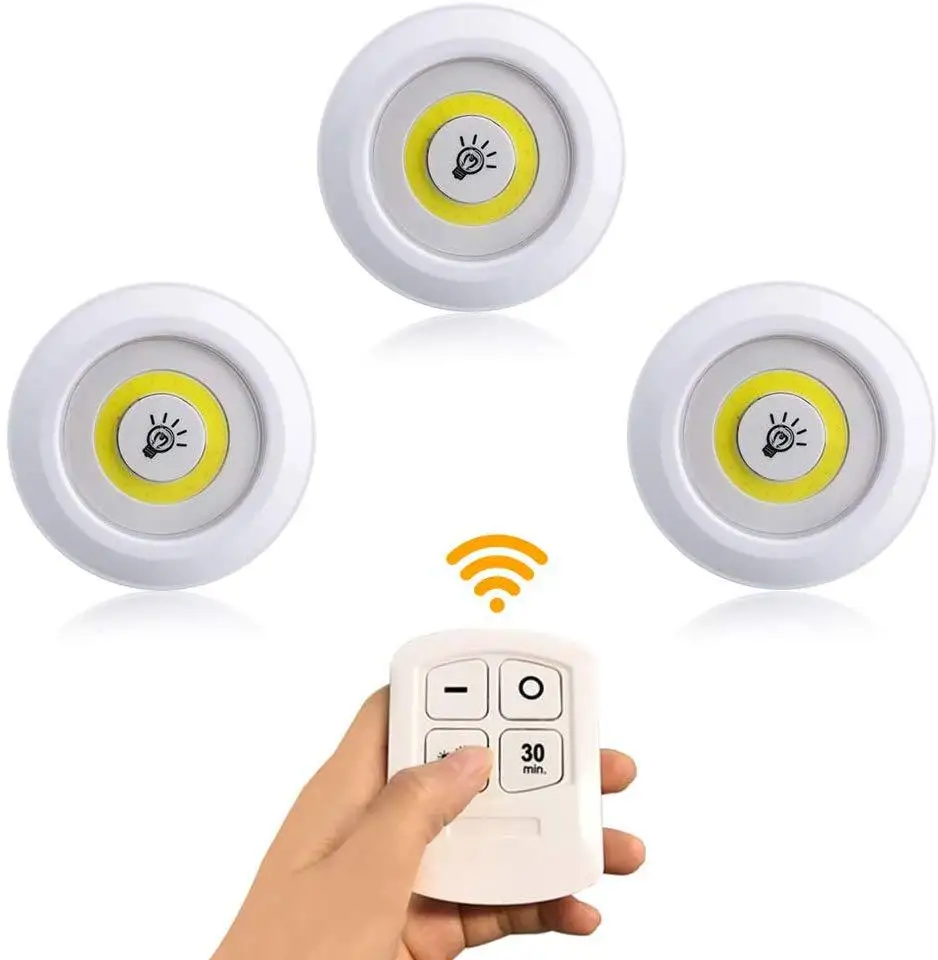 3Pack Ultra Bright 250 Lumen COB LED Wireless Closet light lamp 3*AAA battery Powered Remote Control Touch Under Cabinet light