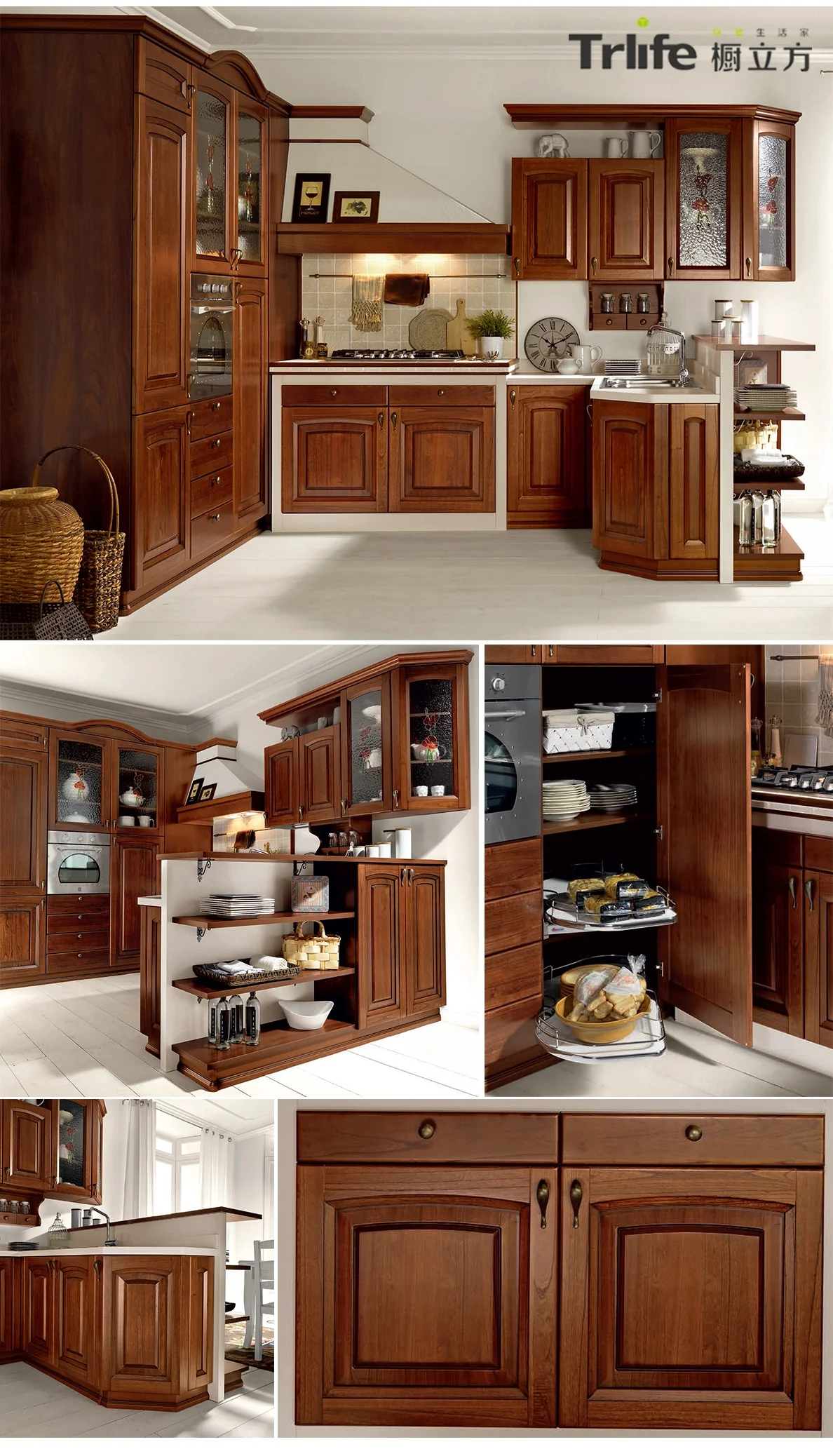 Luxury modern kitchen customized solid wood kitchen cabinets for cooking