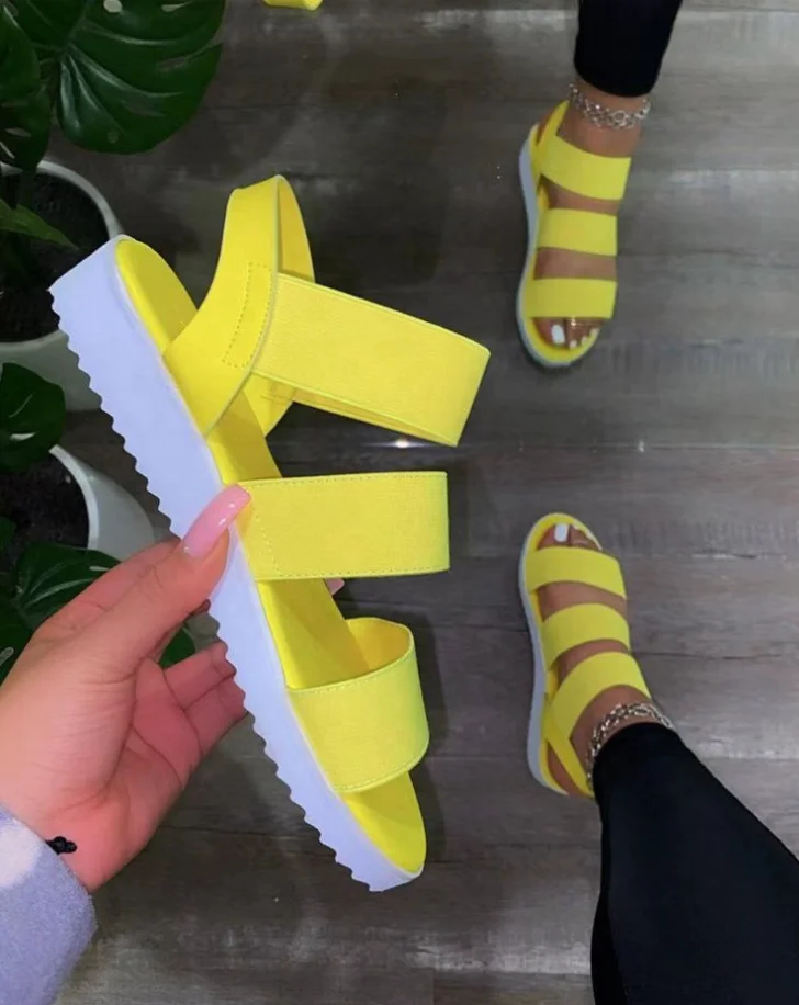 

Leslides Woman Sandals New Arrivals 2021 Shoes Summer Flat Yellow Elastic Ladies Designer Sandals Women Famous Brands Sandals, Black yellow red