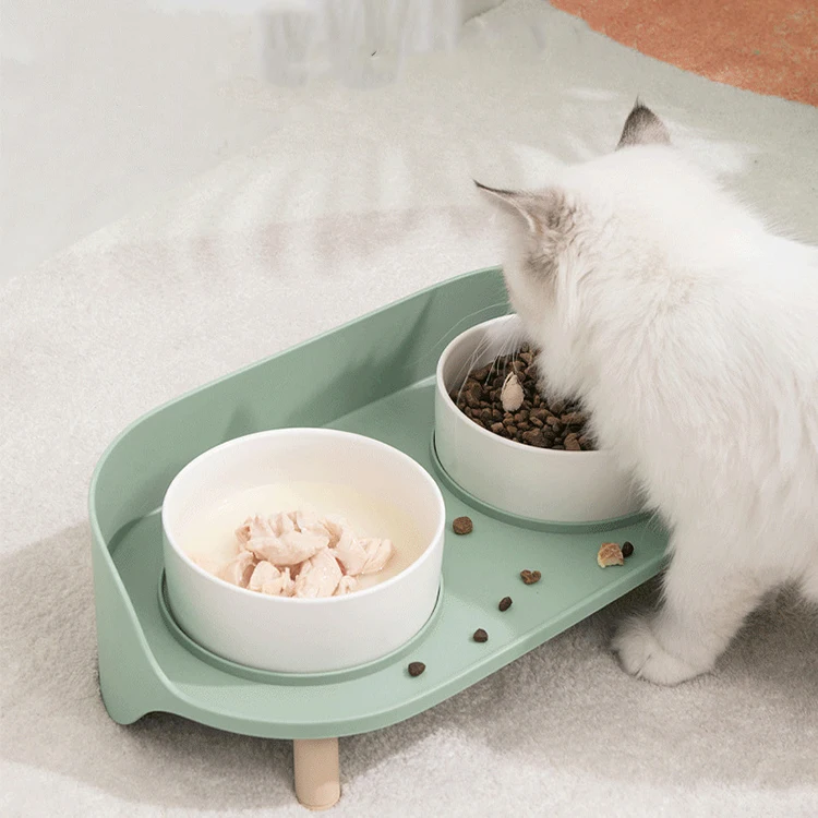 

Wholesale Elevated Angled Ceramic Pet Bowl With Stand For Double Pet With Reasonable Price, White, black