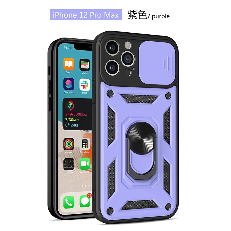 

Shockproof TPU Phone Cases camera protective film and metal ring rotat bracket Phone case, Multi-color, can be customized