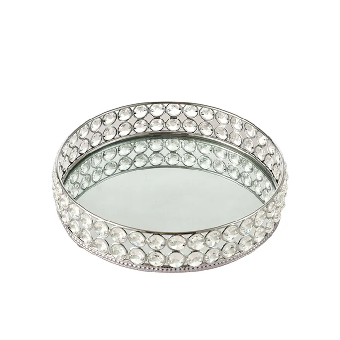 

Exquisite Jewelry Metal Crystal Decorative Mirror Silver Tray Decor For Homes