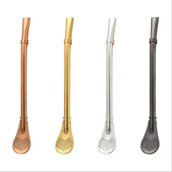 

Amazon top seller colored stainless steel drinking straws Mate tea infuser stirring stainless straw spoon