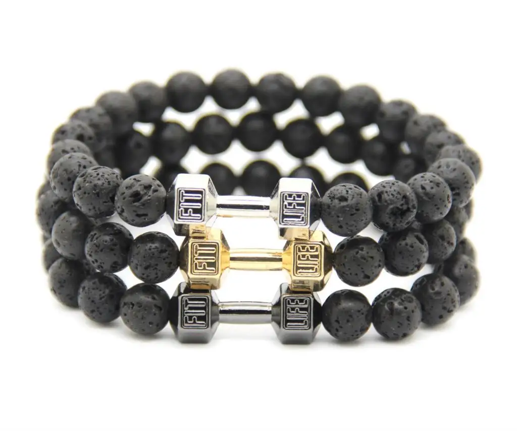 

Elastic volcanic stone energy natural stone bracelet dumbbell men's beads bracelet
