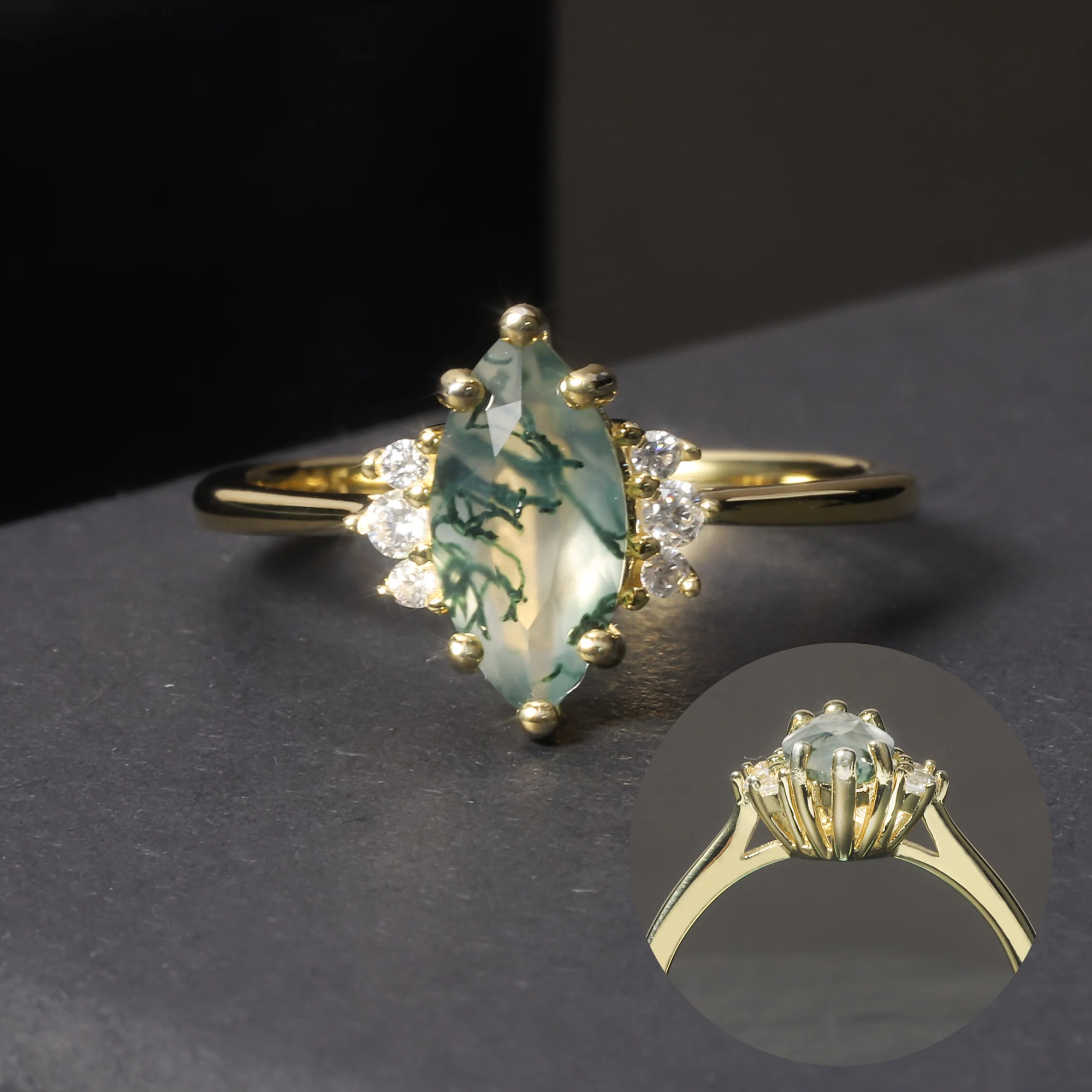 OL1026 Abiding Jewellery Wholesale Simple Engagement Jewelry Marquise Cut 8x10mm Moss Agate 925 Sterling Silver Ring