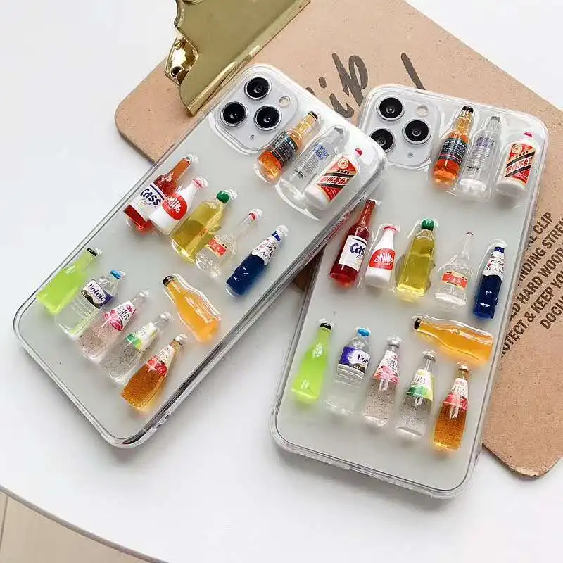 

3D wine Drink milk mineral water phone case For iphone 11 Pro Max 7 8 plus soft transparent coque for iPhone X XS XR cover