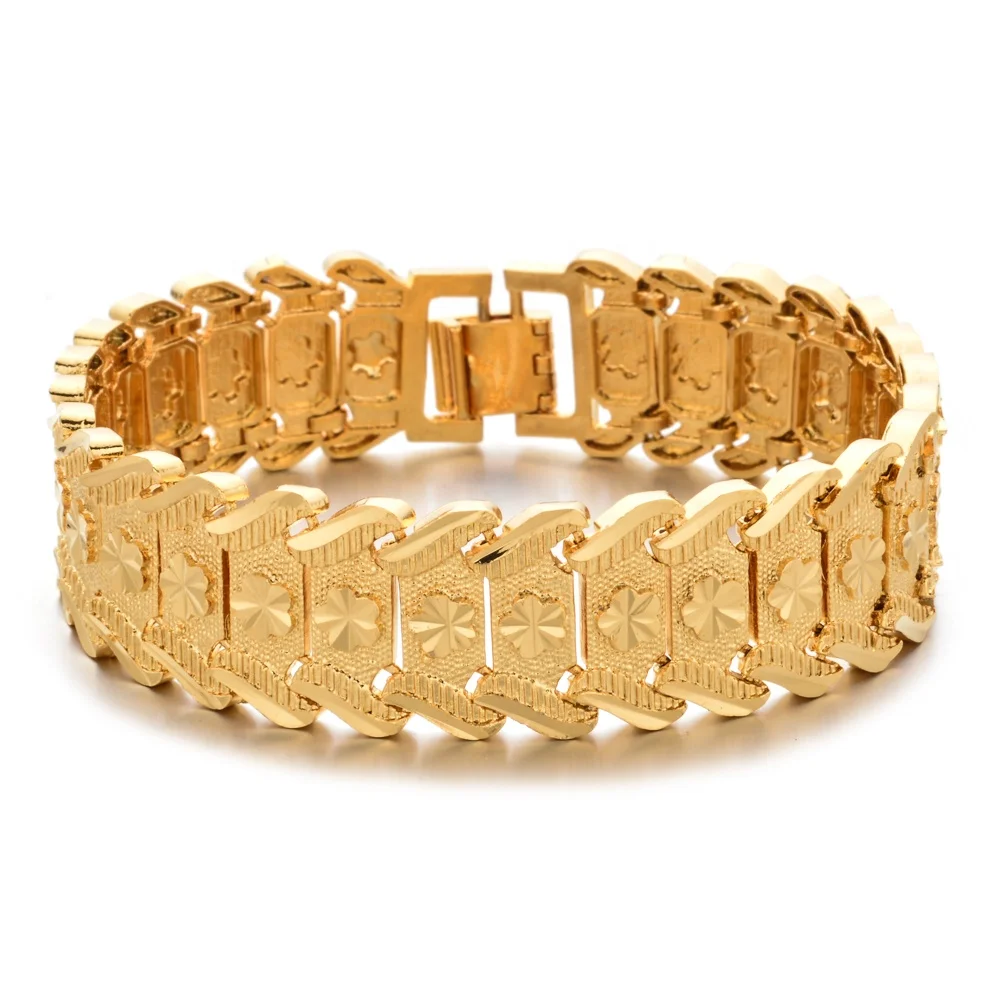 

Wholesale 24K Gold Flower Dubai sand gold Wide Bracelet Star Cuban Real Gold Plating Not Fade Ethiopian For Men Women Jewelry