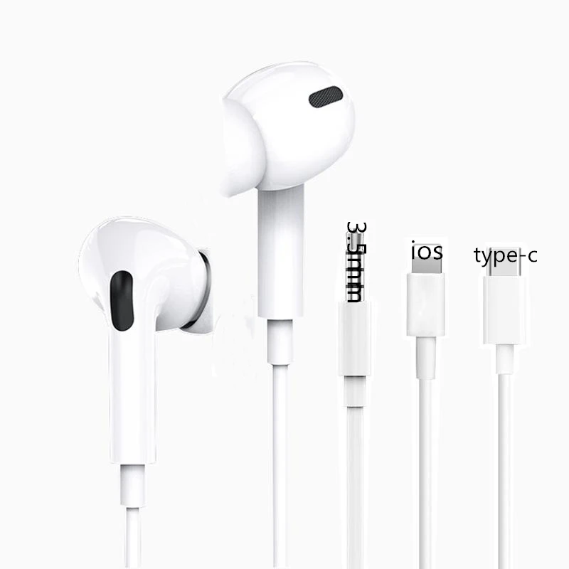 

Top Quality Gen 3 headphone hands free stereo in-ear wired earphone for iPhone 7 8 X 11 3.5mm type-c wired earbuds, White