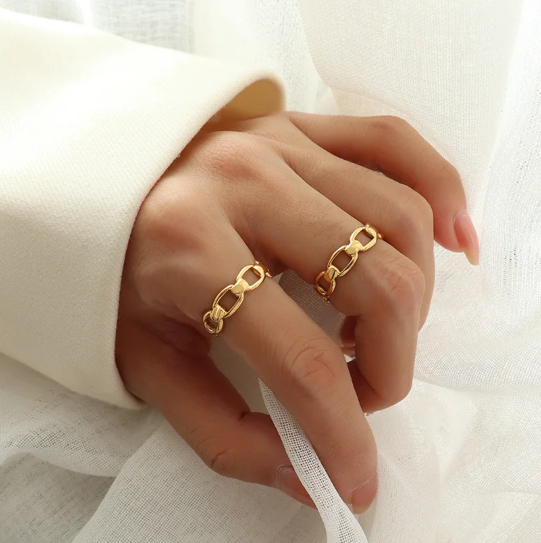 

18K Gold stainless steel french chunky jewelry hollow chain open ring
