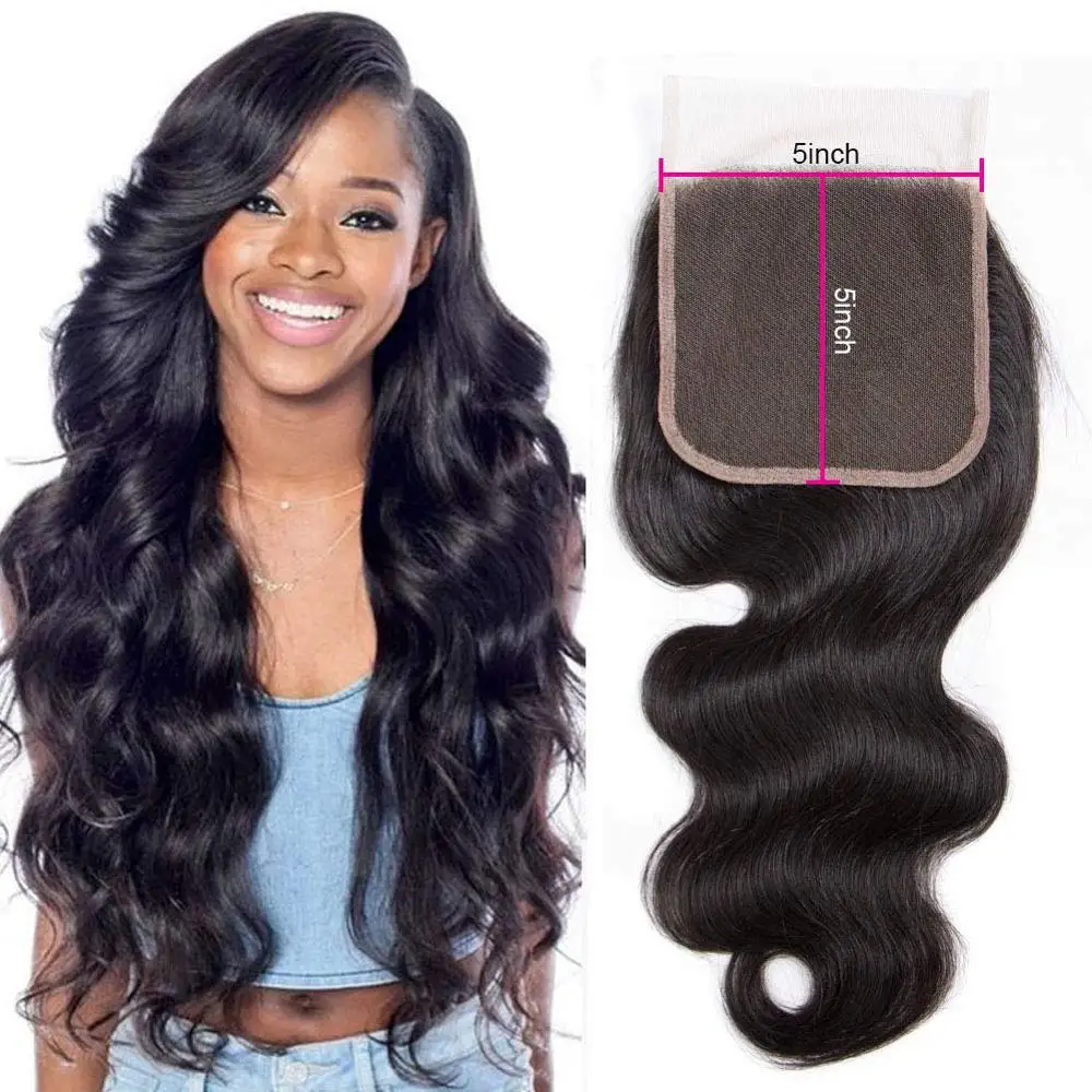 

5x5 Transparent lace closure natural raw Brazilian human hair soft hand feeling virgin remy wave hair