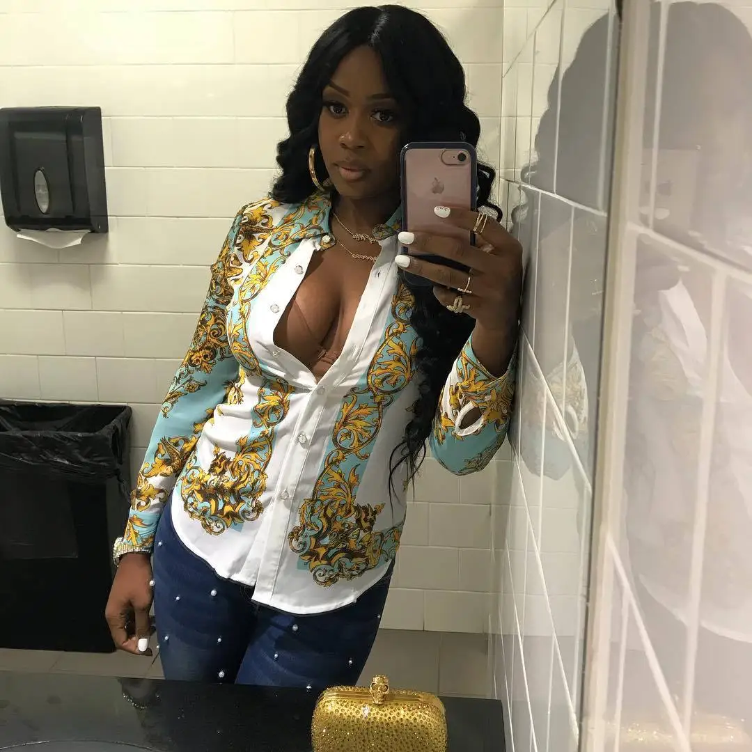 

wholesale hot sales Floral Print Turn-down Collar women top shirt