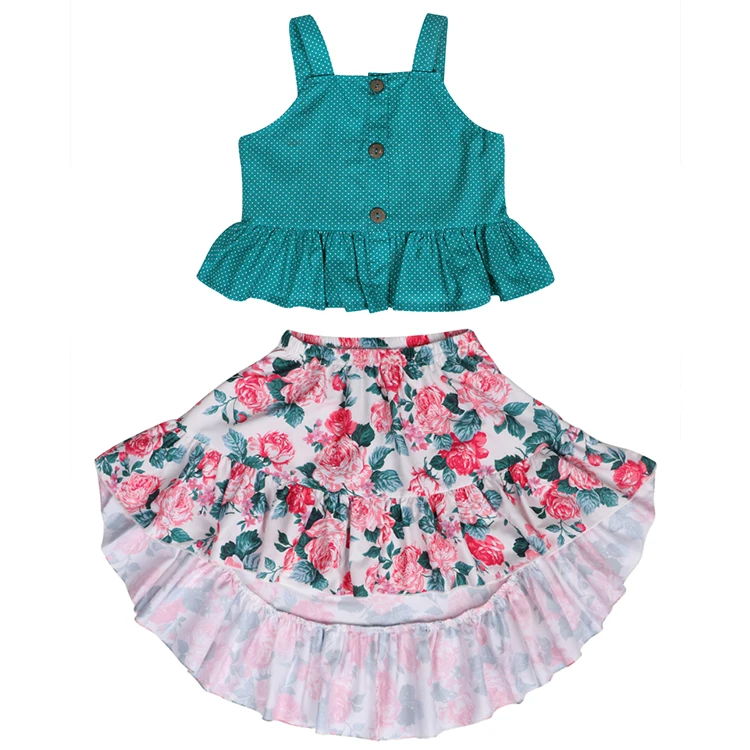 

Popular Solid Cotton Kids Girls Summer Boutique Clothing Set