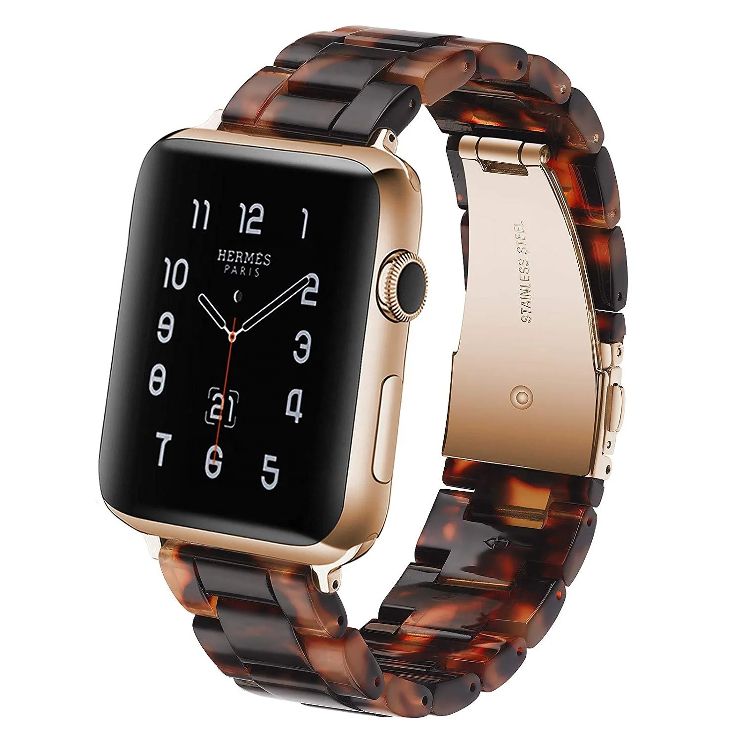

Tortoise Resin Watch Strap for iWatch 6 SE 40mm 44mm Three Bead Removable Bracelet for Apple Ceramic Band