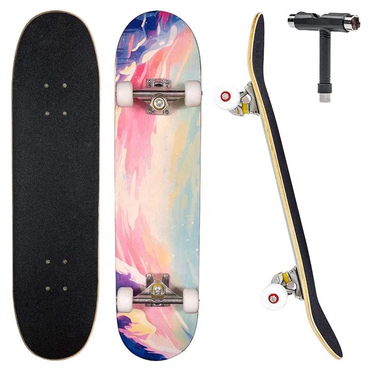 Wellshow Sport Complete Skateboards for Beginners Adults Skate Boards 7 Layers Canadian Maple Double Kick Deck Concave Longboard