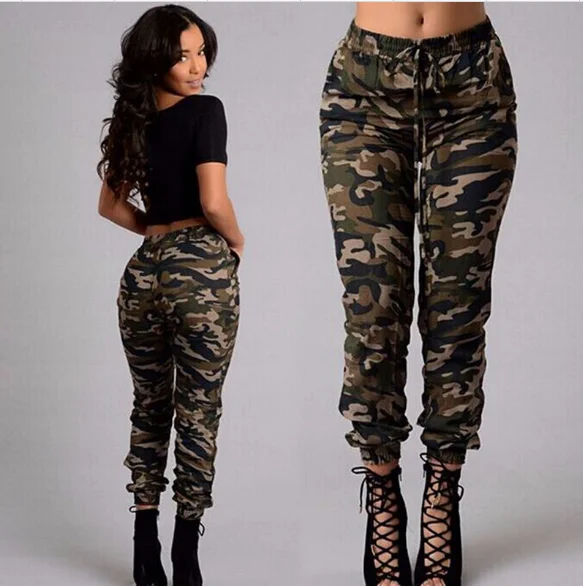 

2017 autumn army cargo pants women camouflage printed Military Pants elastic waist Pants plus size