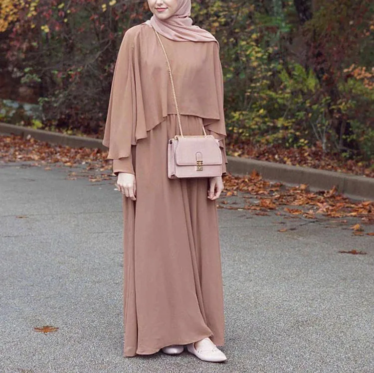 

2021 Wholesale UK Muslim Arab Islamic Clothing Fashion Kaftan Two Layer Long Maxi Women Dress Dubai Abaya, 2 colors in stock accepted customzied design