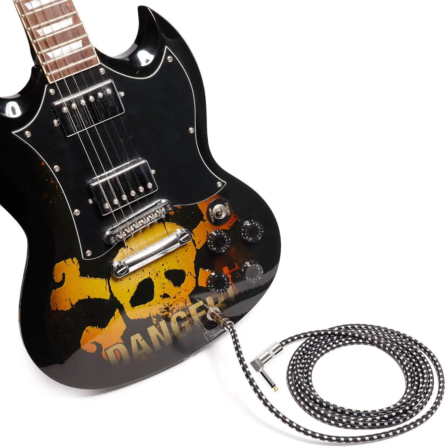 High End 3m 10FT Woven Right Angle 6.35mm Electric Guitar Patch Cable