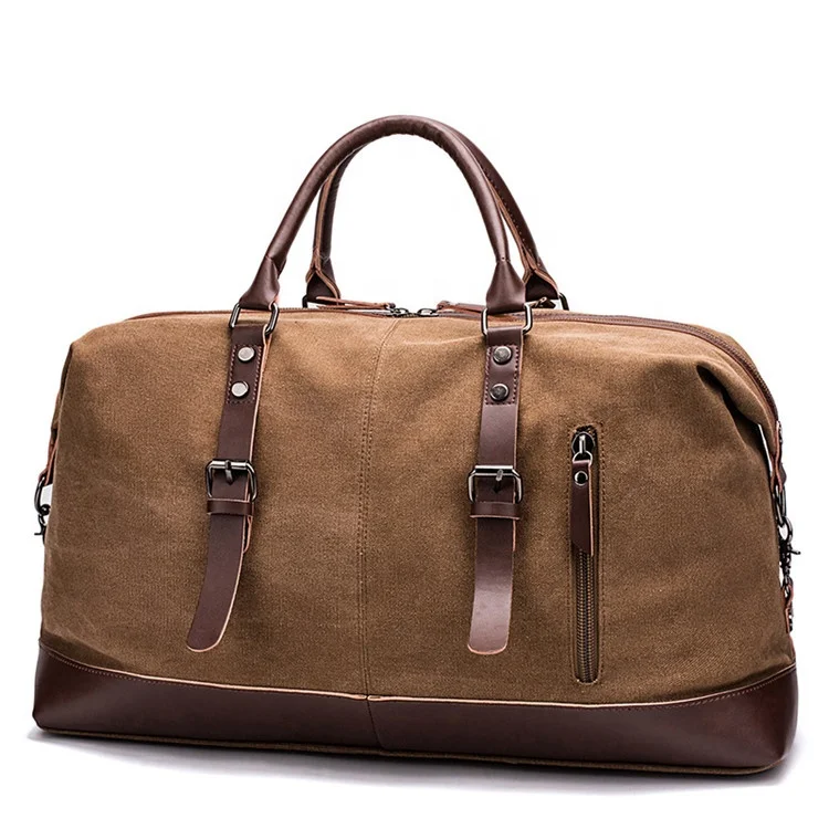 

2020 Wholesale Customization Tote Travel Bag Low Moq Vintage Canvas PU Leather Trim Shoulder Mens Weekend Travel Duffel Bags