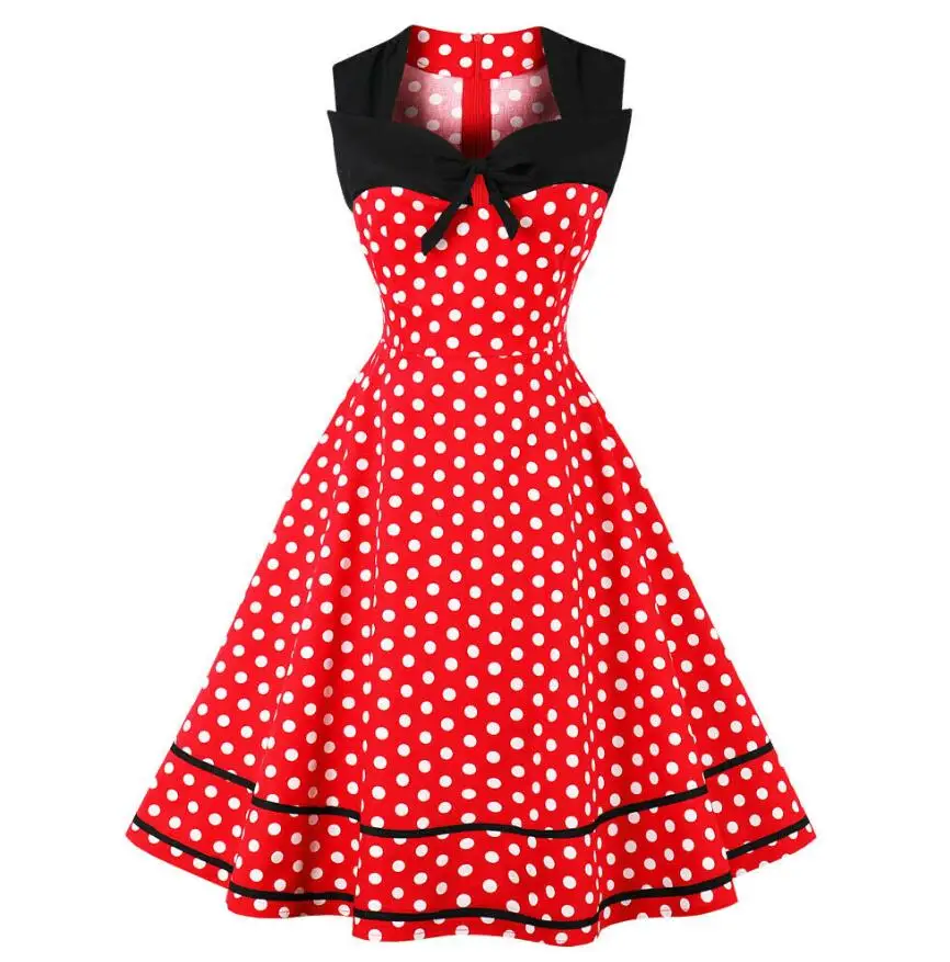 

WIIPU 1950s Retro Vintage Women's Rockabilly Polka Dots Party Sleeveless Swing Dress, Pictures
