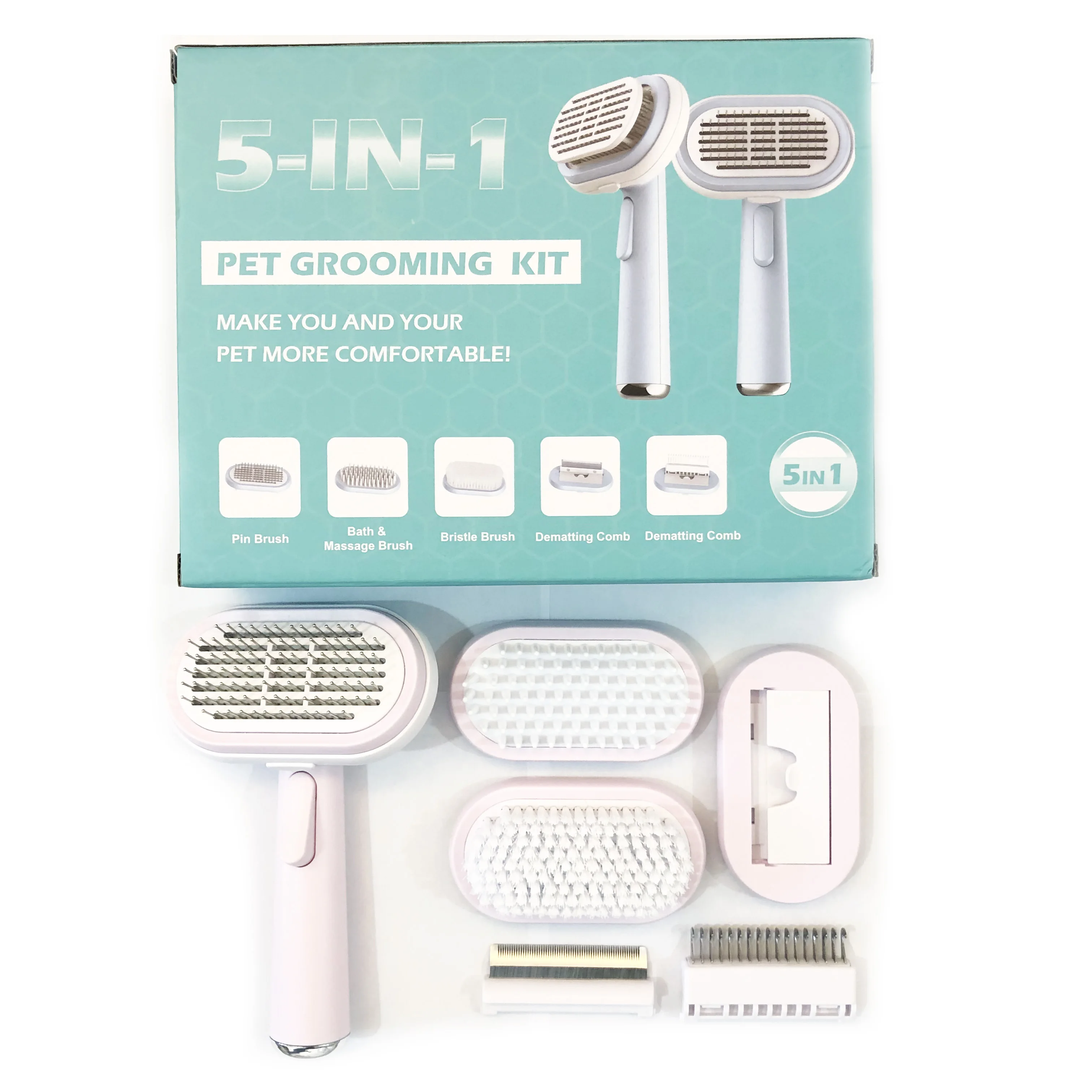

Pet Slicker Brush Set Dog and Cat Grooming Kit Tool Self Cleaning Pet Grooming Hair Deshedding Brush Tool, Sky blue/pink