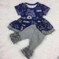 

baby blue cowboy knitted fabric boutique ruffle pants wholesale kids suits