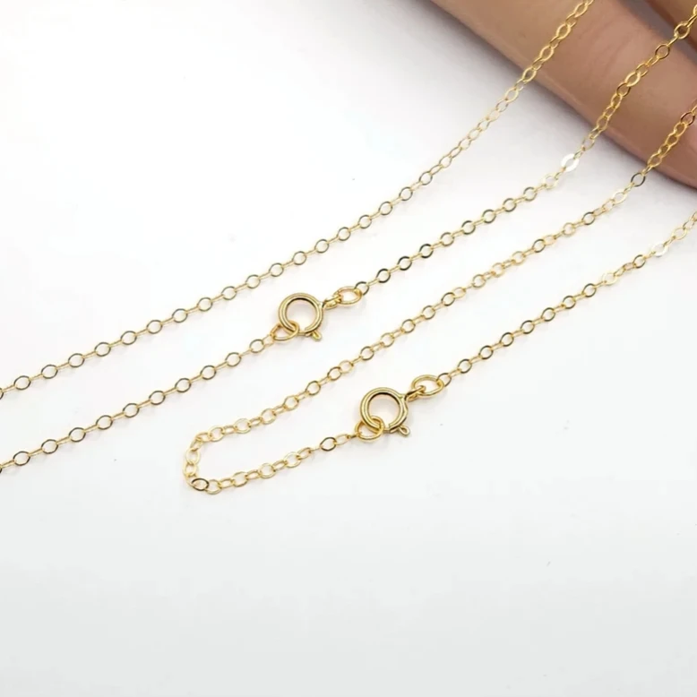 Classic Real 14ct Gold Filled Finished Necklace for Women Jewelry Tiny Ready to Wear Flat Cable Chain