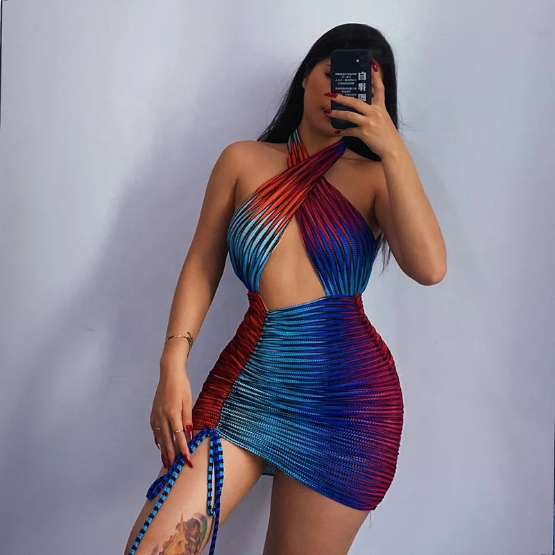 

fashion women sexy o neck multicolor off the shoulder sexy club dresses hollow out folds backless drawstring bodycon dress