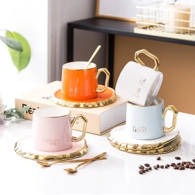 

Creative Nordic style ceramic gold handle coffee cup set, Picture