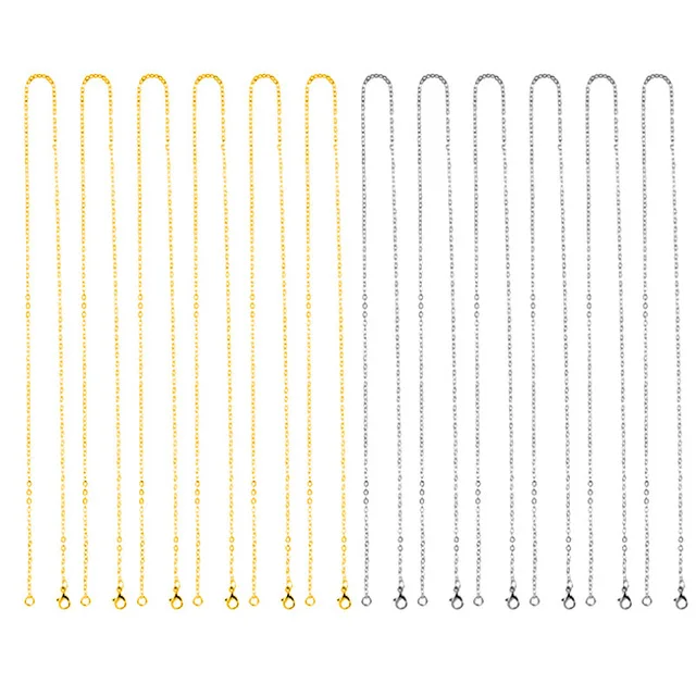 

40/45/50 cm 16/18/20inch 1/1.5/2 mm Size DIY Jewelry Finding Stainless Steel Link Cable necklace Chains, Gold and steel