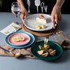Modern design tableware marble style restaurant dinner hotel white black round ceramic charger plate