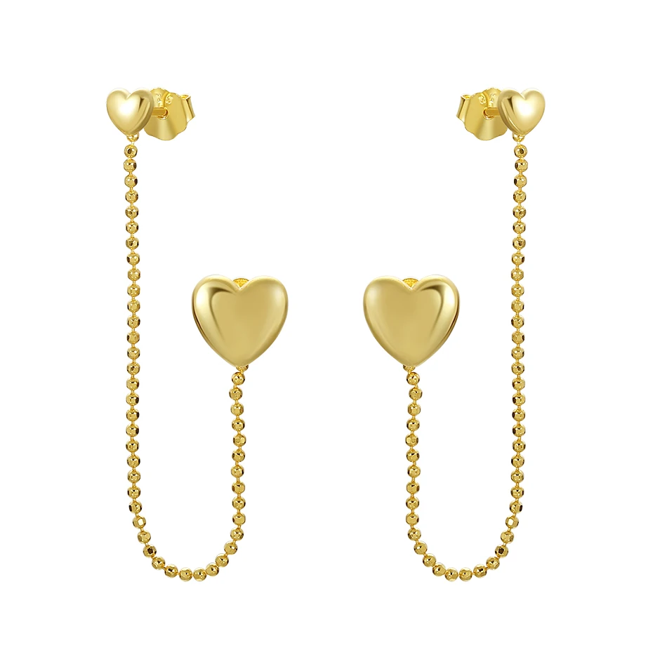 

women fashion jewelry 18k gold vermeil luxury jewelry trendy 925 sterling silver heart chain dangle earrings