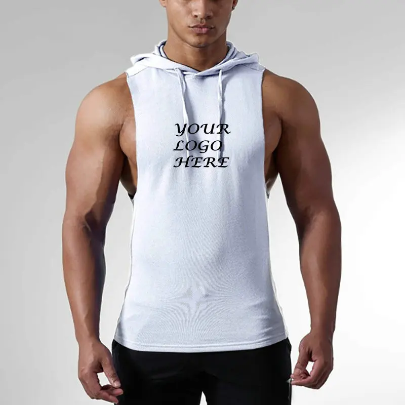 

OEM Custom Logo Printing Tank Top Plain Sleeveless Gym Hoodie Muscle Fit Hoodie