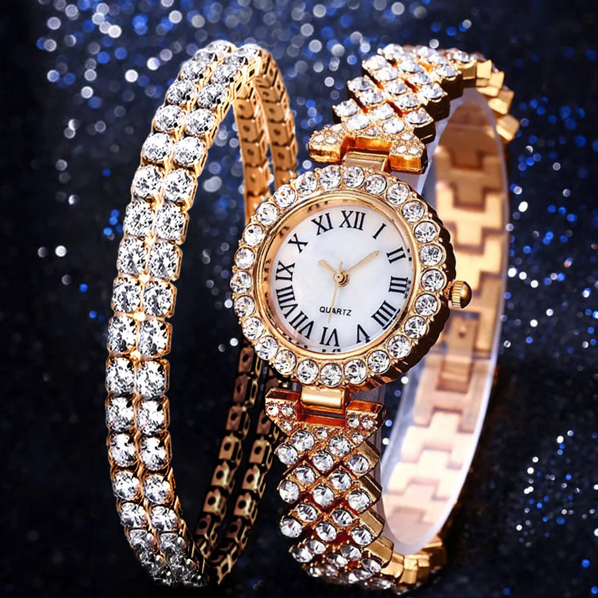 

Fine Jewelry Watch Gift Set Light Bracelet with Crystal Luxury Jewelry Gift with Watches Bracelets Fashion Gift for Ladies Girls