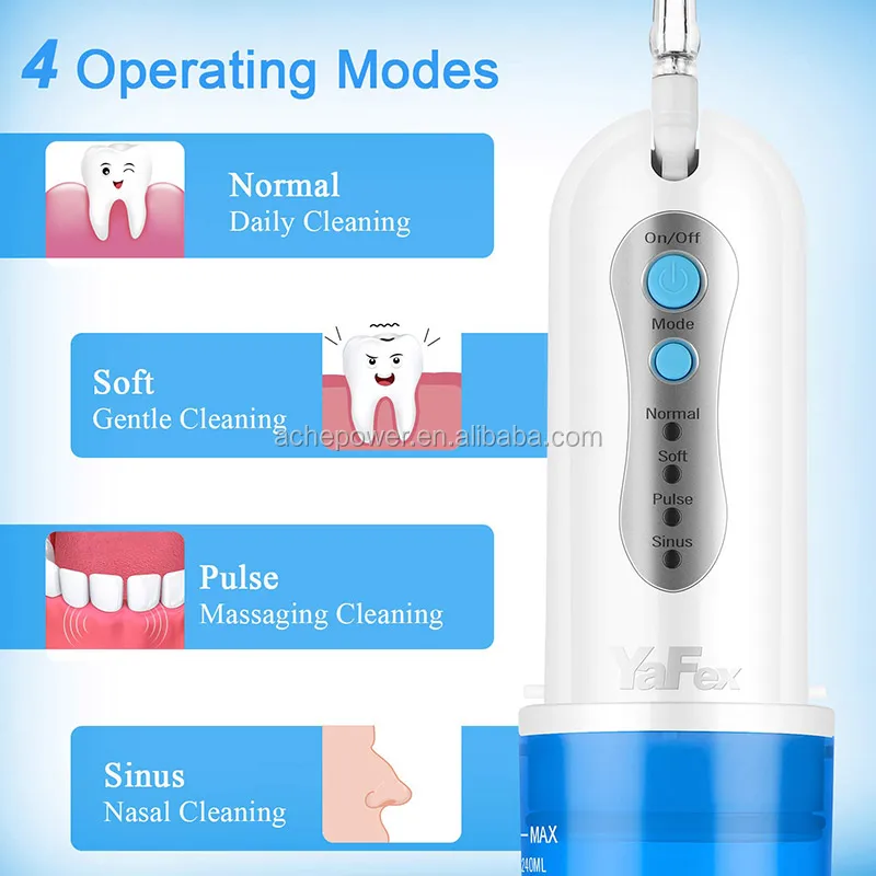 Cordless Aquapik Oral irrigator Water Flosser with Collapsible Design for Travel 4 Modes Include Sinus Rinse
