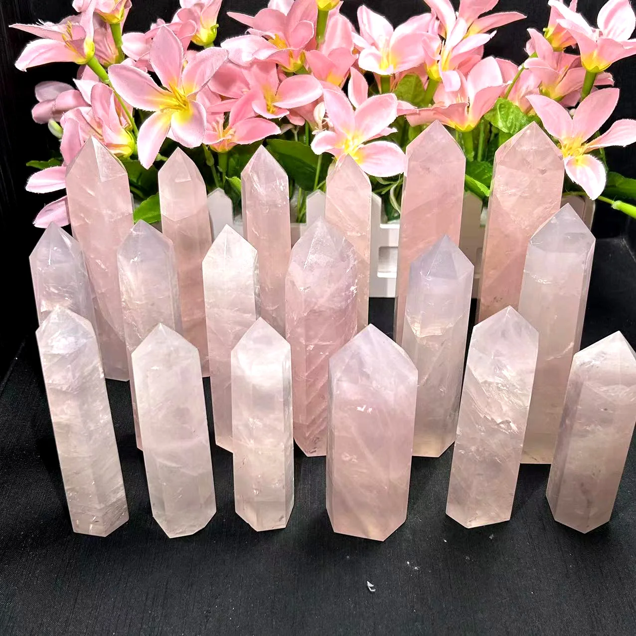 

Natural Crystal Point Wand Tower Rose Quartz For Meditation Home Office Decor Gift