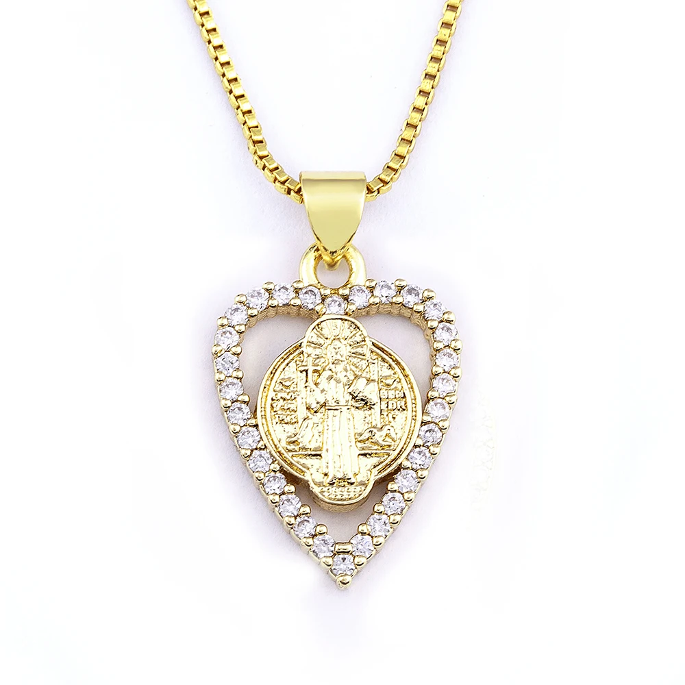 

High Quality Diamond Heart Shape with Gold Priest Pendent Necklace Fashion Neck Chain Jewelry for Wedding Party Wholesale