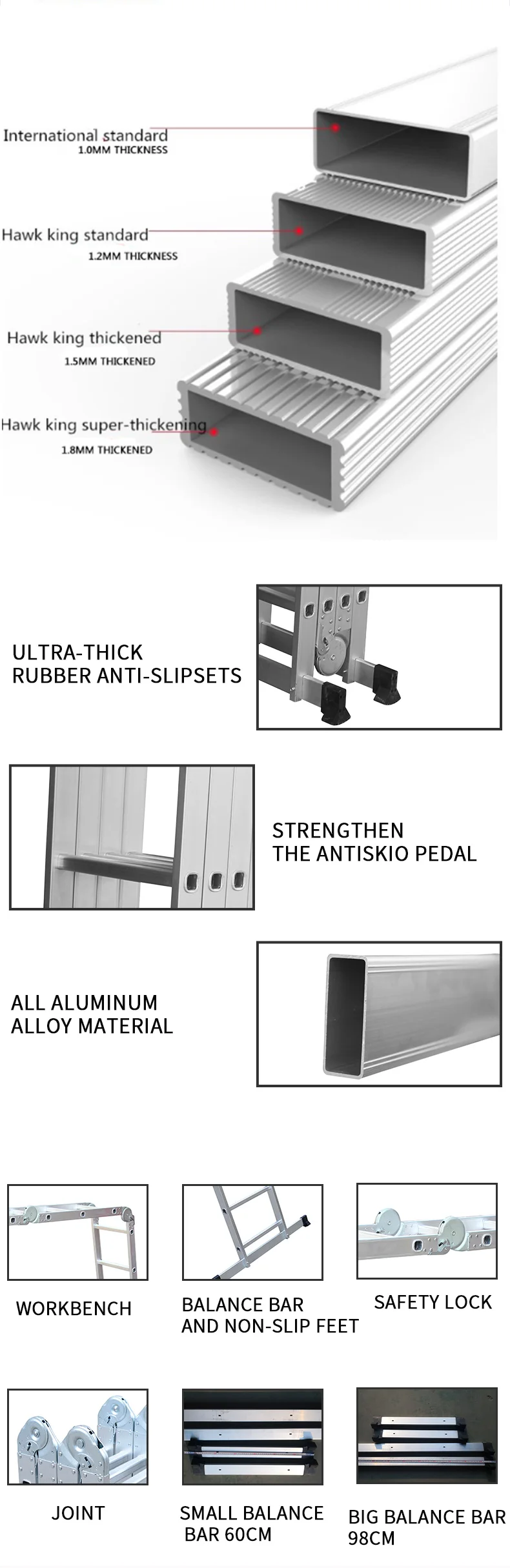 Aluminum Spring Loaded Locking Mechanism Nonslip Ribbing Capacity