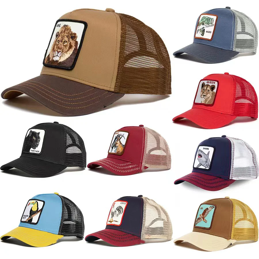 Wholesale High Quality Animal Patch Embroidery Baseball Cap Outdoor Sports Mesh Hat Customized Logo Embroidery Trucker Hat